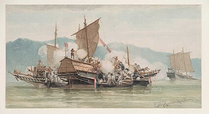 A Fight with Buginese perahu, watercolour by J.E. van Heemskerck van Beest, 1820.jpg