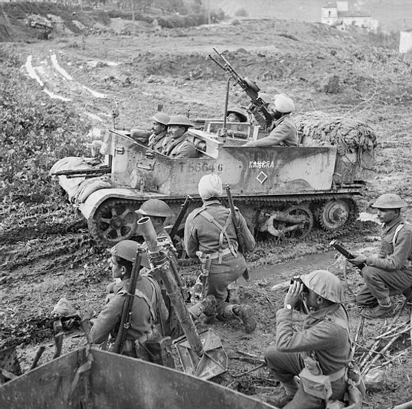 Universal Carrier and mortar team of the 6th Battalion, 13th Frontier Force Rifles, between Lanciano and Osogna on the central sector of the Eighth Ar