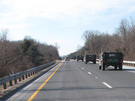 A military convoy of Humvees leaving Washington, D.C. the day after the Inauguration of Barack Obama