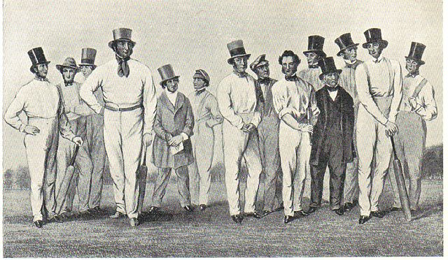 William Clarke (centre, wearing tall hat) with his All-England Eleven team in 1847.