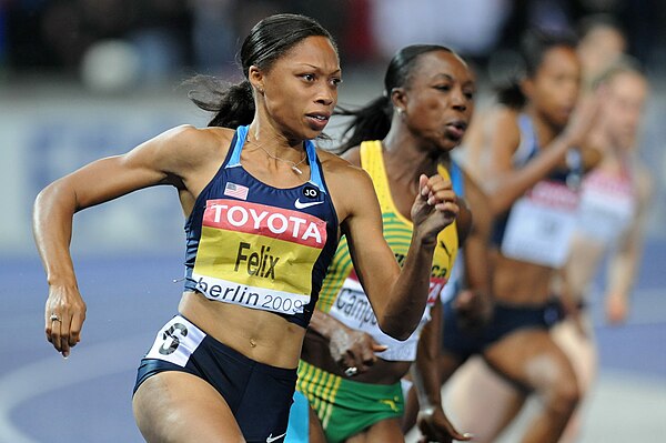 Felix during the 200 meters final at the 2009 Berlin World Championships