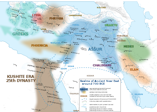 Mapa de Oriente Medio en torno al 700 a.C.