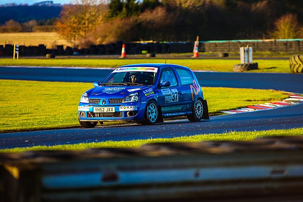 Renault Clio Rally car competing at Croft Circuit's Christmas Stages Rally 2019