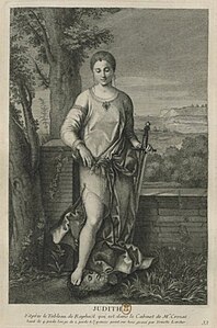 Judith (1729), gravure par Antoinette Larcher, attrib. à l'époque à Raphaël