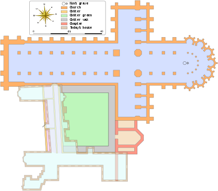 illustration showing proximity of the abbey to the modern house