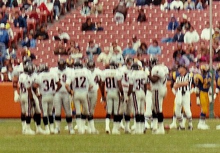 The Falcons playing against the Los Angeles Rams during a 1991 away game.