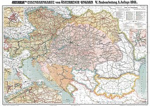 Detailed railway map of Austrian and Hungarian railways from 1911 Austro-Hungarian railway map.jpg