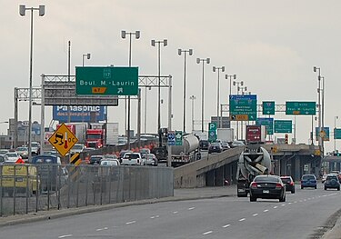 Quebec Autoroute 40 and Chemin de la Cote-de-Liesse in 2009. A 25 km (16 mi) stretch of the route was used for the cycling road team time trial event at the 1976 Summer Olympics in neighboring Montreal. Autoroute 40 et Chemin de la cote de liesse.JPG