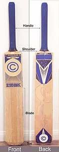 a cricket bat (front and back)