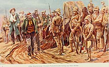 Piet Cronje's followers delivering up their rifles Battles of the nineteenth century (1901) (14802189183).jpg