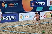 Deutsch: Beachhandball Europameisterschaften 2019 (Beach handball Euro); Tag 5: 6. Juli 2019 – Frauen, Platzierungsspiel für die Ränge 17–20, Nordmazedonien-Slowenien 0:2 (10:13, 9:15) English: Beach handball Euro; Day 5: 6 July 2019 – Placement Match/Cross Match for rank 17–20 Women – North Macedonia-Slovenia 0:2 (10:13, 9:15)