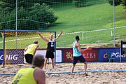 Deutsch: Beachhandball Europameisterschaften 2019 (Beach handball Euro); Tag 1: 2. Juli 2019 – Männer, Vorrunde Gruppe A, Deutschland-Norwegen 2:0 (22:14, 22:20) English: Beach handball Euro; Day 1: 2 July 2019 – Men Preliminary Round Group A – Germany-Norway 2:0 (22:14, 22:20)