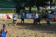 Deutsch: Beachhandball Europameisterschaften 2019 (Beach handball Euro); Tag 4: 5. Juli 2019 – Männer, Viertelfinale, Dänemark-Frankreich 2:0 (19:14, 12:10) English: Beach handball Euro; Day 4: 5 July 2019 – Quarter Final Men – Denmark-France 2:0 (19:14, 12:10)