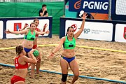 Deutsch: Beachhandball Europameisterschaften 2019 (Beach handball Euro); Tag 4: 5. Juli 2019 – Frauen, Viertelfinale, Kroatien-Ukraine 2:0 (21:20, 21:18) English: Beach handball Euro; Day 4: 5 July 2019 – Quarter Final Women – Croatia-Ukraine 2:0 (21:20, 21:18)