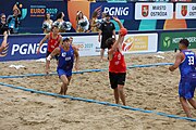 Deutsch: Beachhandball Europameisterschaften 2019 (Beach handball Euro); Tag 5: 6. Juli 2019 – Männer, Halbfinale, Dänemark-Ungarn 2:0 (19:16, 22:18) English: Beach handball Euro; Day 5: 6 July 2019 – Semifinal Men – Denmark-Ukraie 2:0 (19:16, 22:18)