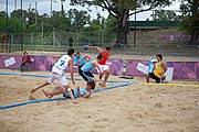 Deutsch: Beachhandball bei den Olympischen Jugendspielen 2018; Tag 5, 10. November 2018; Jungs, Platzierungsrunde - Uruguay-Italien 1:2 English: Beach handball at the 2018 Summer Youth Olympics at 11 October 2018 – Boys Consolation Round – Uruguay-Italy 1:2