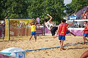 Deutsch: Beachhandball bei den Olympischen Jugendspielen 2018; Tag 7, 13. Oktober 2018; Jungen, Finale – Portugal-Spanien 1:2 English: Beach handball at the 2018 Summer Youth Olympics at 13 October 2018 – Boys Gold Medal Match – Portugal-Spain 1:2