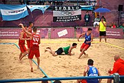 Deutsch: Beachhandball bei den Olympischen Jugendspielen 2018; Tag 5, 10. November 2018; Jungen, Hauptrunde - Ungarn-Portugal 0:2 English: Beach handball at the 2018 Summer Youth Olympics at 11 October 2018 – Boys Main Round – Hungary-Portugal 0:2