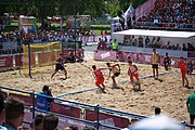 Deutsch: Beachhandball bei den Olympischen Jugendspielen 2018; Tag 4, 10. Oktober 2018; Jungs, Vorrunde, Gruppe B - Italien-Argentinien 1:2 English: Beach handball at the 2018 Summer Youth Olympics at 10 October 2018 – Boys Preliminary Round Group B‎ – Italy-Argentina 1:2