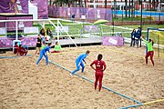 Deutsch: Beachhandball bei den Olympischen Jugendspielen 2018; Tag 6, 12. Oktober 2018; Mädchen, Platzierungsrundenspiel – Russland-Venezuela 2:0 English: Beach handball at the 2018 Summer Youth Olympics at 12 October 2018 – Girl's Consolation Round – Russland-Venezuela 2:0