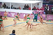 Deutsch: Beachhandball bei den Olympischen Jugendspielen 2018; Tag 5, 10. November 2018; Mädchen, Hauptrunde - Ungarn-Argentinien 1:2 English: Beach handball at the 2018 Summer Youth Olympics at 11 October 2018 – Girls Main Round – Hungary-Argentina 1:2