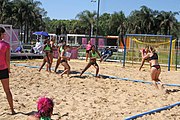 Deutsch: Beachhandball bei den Olympischen Jugendspielen 2018; Tag 4, 10. Oktober 2018; Mädchen, Vorrunde, Gruppe A - Venezuela-Paraguay 1:2 English: Beach handball at the 2018 Summer Youth Olympics at 10 October 2018 – Girls Preliminary Round Group A - Venezuela-Paraguay 1:2