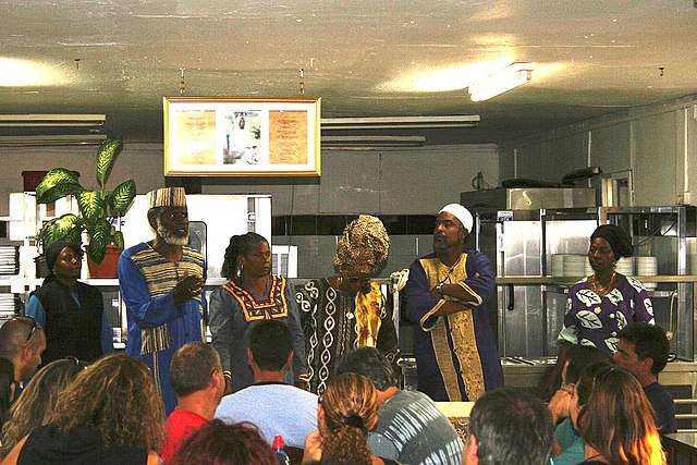 African Hebrew Israelites speak to visitors in Dimona, Israel.