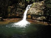 The main waterfall at Blue Hole Falls northeast of Elizabethton on Holston Mountain