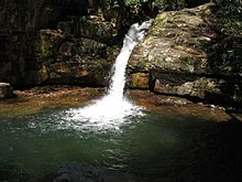 The main waterfall at Blue Hole Falls, located northeast of Elizabethton on Holston Mountain.