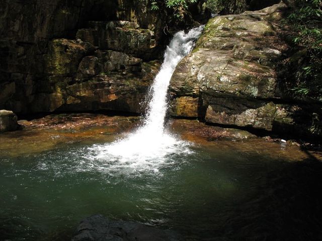 The main waterfall at Blue Hole Falls, located northeast of Elizabethton on Holston Mountain.