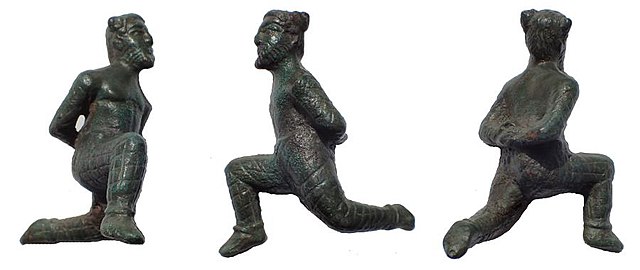 Roman bronze statuette of a Suebian captive. First to 3rd century AD.