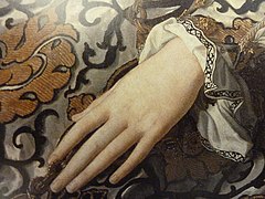 Detalle de Leonor de Toledo col so fíu Juan de Médici, de Bronzino, ca. 1545-1555.