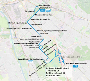 Budapesti 123-as és 123A busz útvonala.svg