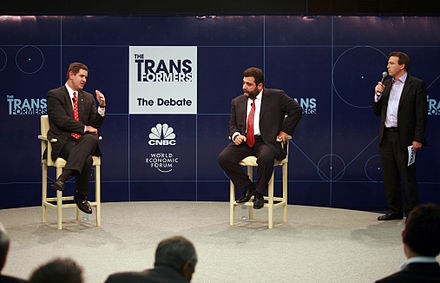 CNBC Europe anchor Geoff Cutmore moderates a debate at the 2008 World Economic Forum: New Champions meeting in Tianjin, China.