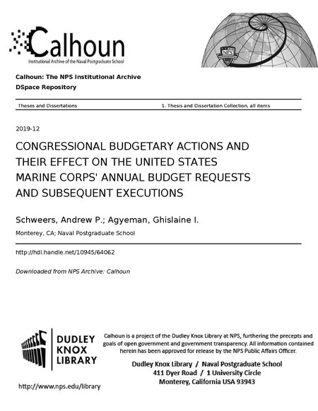 Fail:CONGRESSIONAL BUDGETARY ACTIONS AND THEIR EFFECT ON THE UNITED STATES MARINE CORPS' ANNUAL BUDGET REQUESTS AND SUBSEQUENT EXECUTIONS (IA congressionalbud1094564062).pdf