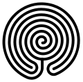 Chakravyuha, a threefold seed pattern with a spiral at the center, one of the troop formations employed at the battle of Kurukshetra, as recounted in the Mahabharata 