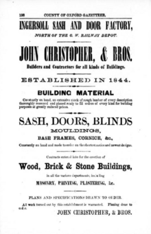 1862 ad for Christopher Brothers, master builders during Ingersoll's boomtown years Christopher Brothers ad.png