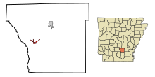 Cleveland County Arkansas Sisällytetyt ja rekisteröimättömät alueet Kingsland Highlighted.svg