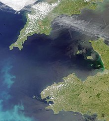 Satellite photograph of the western English Channel between south-west England and north-west France Coccoliths in the Celtic Sea-NASA.jpg