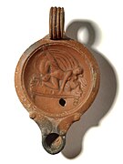 Cunnilingus between two females. Oil Lamp. Ancient Roman. Around 1 CE - 99CE