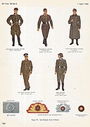 東德人民軍早期的服裝標準及帽章（右下）。