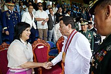 Robredo and President Duterte at the Philippine Military Academy Graduation Rites at Fort General Gregorio Del Pilar, Baguio City on May 26, 2019 DUTERTE AND ROBREDO AT PMA GRAD RITES 2019.jpg