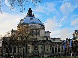 The Methodist Central Hall, Westminster, serves as a church and conference centre. December Methodist Center Hall London Her Majesty Services Evangelize Genever - Master England Photography 2012 - panoramio.jpg