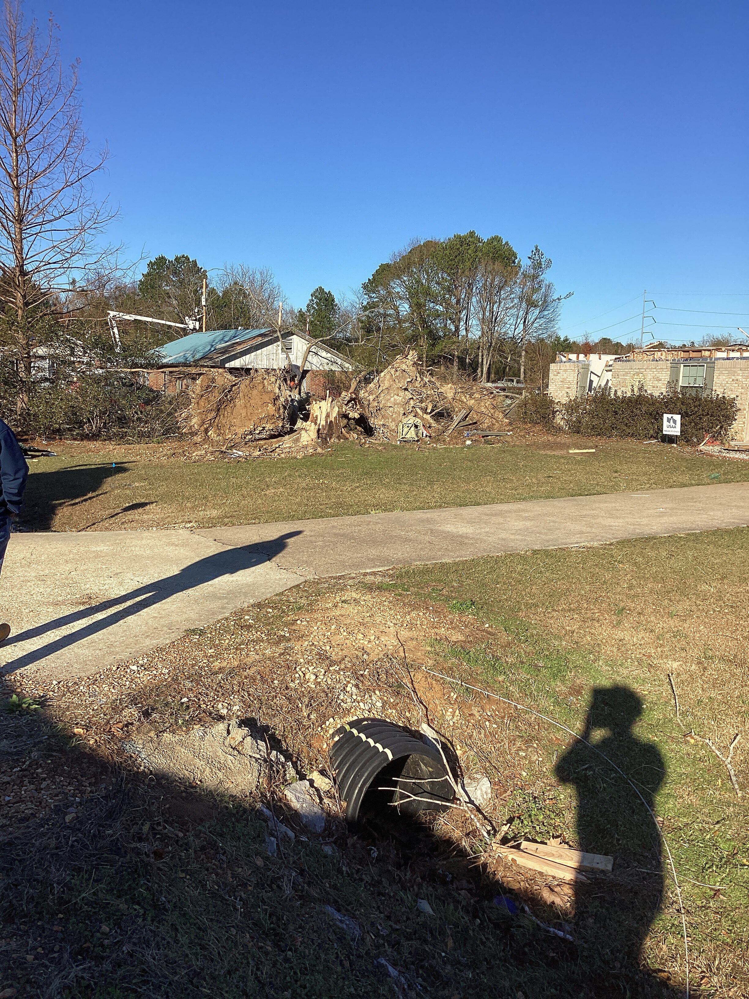 A home that suffered heavy EF2 damage near Woodlawn, Mississippi.