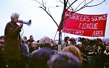 E P Thompson at 1980 protest rally.JPG