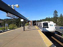 Orinda station is served by Bay Area Rapid Transit. Eastbound BART train at Orinda station, March 2018.JPG