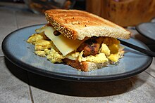 Sausage, egg and cheese breakfast sandwich Egg and cheese breakfast sandwich.jpg