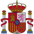The coat of arms of Spain is supported by columns representing the Pillars of Hercules. 