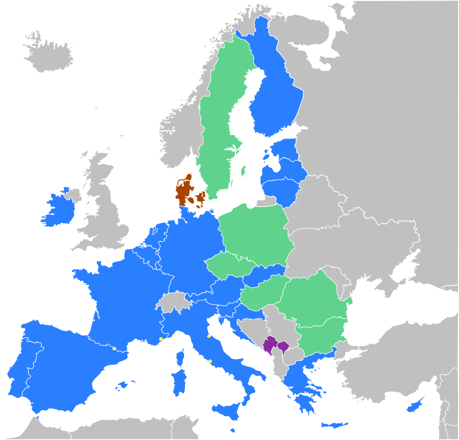 Страны использующие евро. Карта европейского Союза 2022.