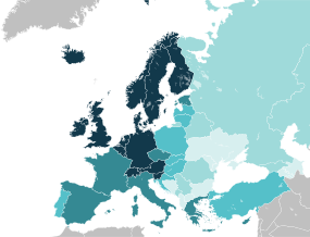 Map of the European countries by HDI value in 2022 (includes transcontinental countries).
Very high HDI
.mw-parser-output .legend{page-break-inside:avoid;break-inside:avoid-column}.mw-parser-output .legend-color{display:inline-block;min-width:1.25em;height:1.25em;line-height:1.25;margin:1px 0;text-align:center;border:1px solid black;background-color:transparent;color:black}.mw-parser-output .legend-text{}
>= 0.920
0.890-0.919
0.850-0.889
0.800-0.849
High HDI
< 0.800 EuropeHDI2022.svg
